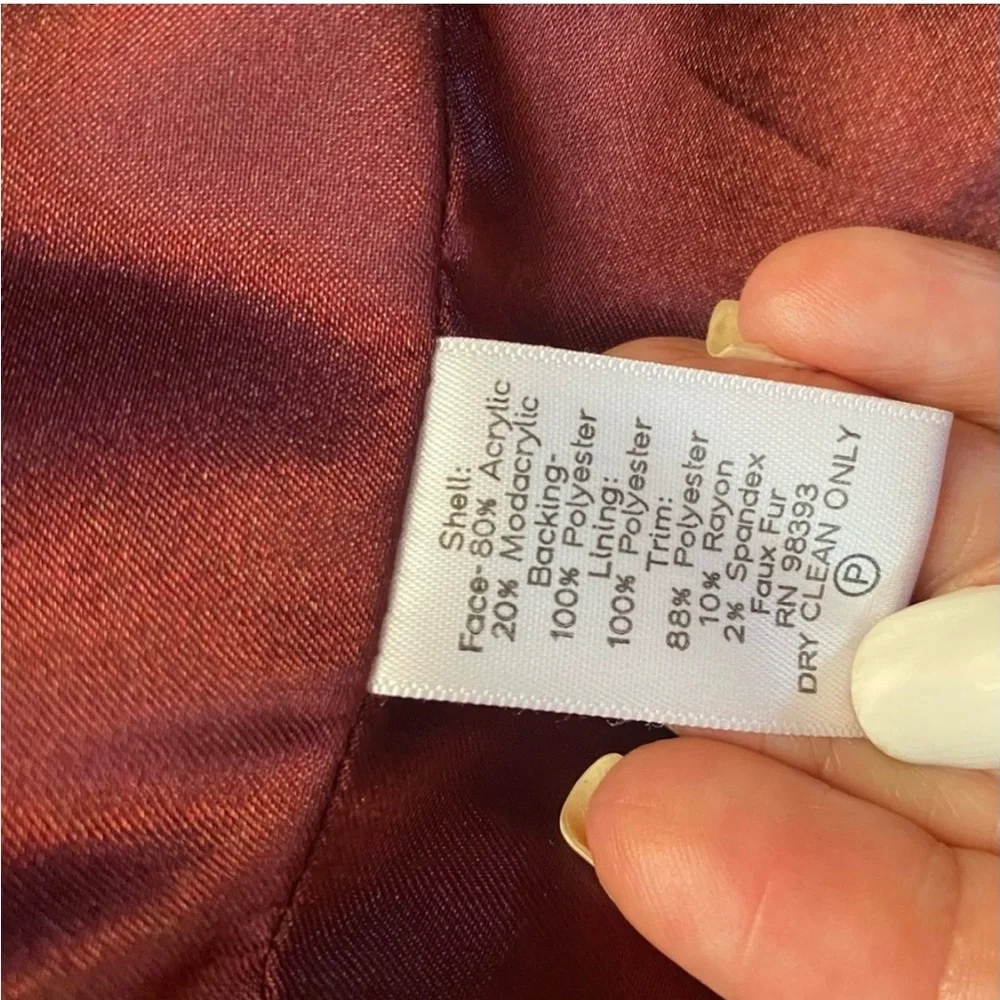 Rachel Zoe upscale wine colored faux fur jacket, 3/4 length 🍷 - Picture 8 of 15